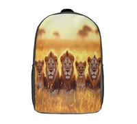 kaiyun Lion adulte et ses Lionceaux Cartable À Dos Enfant École Fille Garçon Collége Sac De Voyage Golden Grass of The Plaines africaines Léger Sac D'école Scolaires 17inch