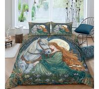 kaiyun Literie Double（200x200cm） Déesse, destrier Gris Perle pour Adultes Et Enfants 3D Imprimé avec Taies d'oreiller Housse De Couette en Microfibre 3 Pièces