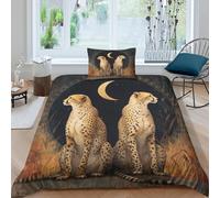 kaiyun Literie Single（135x200cm） Leopards Sitting Back to Back with The Crescent Moon in The Middle pour Adultes Et Enfants 3D Imprimé avec Taies d'oreiller Housse De Couette en Microfibre 3 Pièces