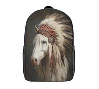 kaiyun Long Sac À Dos Unisexe Loisir Backpack Garçons École Sacs Filles Haired Blanc Horse-Indian Feather Headdress Cartable Daypacks Adulte Léger 17inch