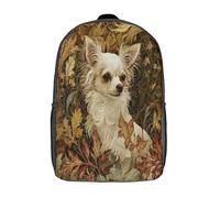 kaiyun Longue robe blanche-Chihuahua à poil long entouré de feuilles d'automne Sac À Dos D'école Imprimé 3D Sac À Unisexe Pour Enfants/étudiants/Adultes 17inch