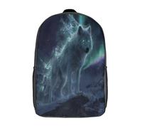 kaiyun Loup blanc fantomatique sous une aurore boréale Sac A Dos Scolaire, Cartable Fille Garçons Enfant,Adolescent Loisir Voyage Utilisation Quotidienne 17inch