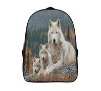 kaiyun Loup blanc fier assis sur une falaise rocheuse Sac A Dos Scolaire, Cartable Fille Garçons Enfant,Adolescent Loisir Voyage Utilisation Quotidienne 16 inch