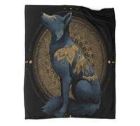 kaiyun Loup Bleu, élément de Mandala doré Plaids Doux Et Chauds Couverture Imprimée pour Lits Et Canapés 80x90inch(200x230cm)