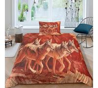 kaiyun Loup Courant dans Le désert de Red Rock Housse Couette,Microfibre avec Taie d'oreiller,3D Imprimé Ensemble De Literie Et pour Enfant Adulte 3 Pièces Single(135x200cm)
