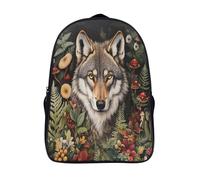 kaiyun Loup des bois Sacs À Dos,imprim É 3D Cartable Fougères Champignons Fleurs Sac Mode Pour Maternelle Ou Primaire 16 inch