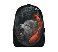 kaiyun Loup furieux, gueule ouverte, corbeaux et carpes koï Cartable Imprimé 3D Sac À Dos Pour Ordinateur Portable Unisexe Pour Enfants/étudiants/Adultes 16 inch