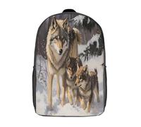 kaiyun Loup Mother, Cubs Sac À Dos Filles Cartable Enfants Garçons 17inch Grande Capacité Adolescents Forêt enneigée Sac De Voyage Scolaire Poids Léger