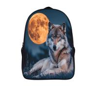 kaiyun Loup Sac À Dos Cartable Orange Pleine lune BackpacK Scolaire Enfants Portable Léger Et Design Respirant Unisexe 16 inch College Pack