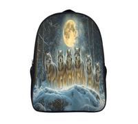 kaiyun Loups Sac À Dos Filles Cartable Enfants Garçons 16 inch Grande Capacité Adolescents Paysage hivernal with Pleine lune Sac De Voyage Scolaire Poids Léger