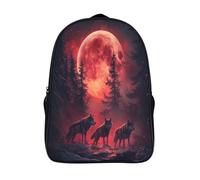 kaiyun Lune rouge Sac À Dos Enfant,Léger Mignon Cartable Garçons Filles Étudiant Utilisation Quotidienne The Forêt And The Three Loups Sac 16 inch