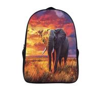 kaiyun Magnifique coucher de soleil coloré Sac À Dos Unisexe Loisir Backpack Garçons École Sacs Filles Éléphants on The Savannah Cartable Daypacks Adulte Léger 16 inch