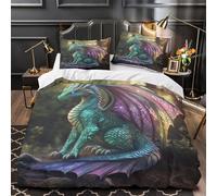 kaiyun Magnifique Mère Dragon Literie Parure De Lit en en Microfibre avec Housse De Couette en 3D Rainbow-Colored Double Wings Imprimé 3 Pièces avec Super King(260x220cm)