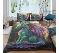 kaiyun Magnifique Mère Dragon Parure De Lit Housse De Couette 3 Pièces avec Taies d'oreiller Rainbow-Colored Double Wings 3D Motif, Literie en Microfibre,pour Adultes Et Enfants King(220x240cm)