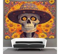 kaiyun Magnifique portrait de crâne Tapisserie,Sombrero mexicain Décoration Murale En Tissu Pour La Chambre À Coucher Le Salon Le Dortoir,70cmx100cm