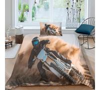 kaiyun Man Riding Off-Road Motorcycle Lying on His Side on The Desert Floor Parure 3D, Parure De Lit Imprimée, Housse De Couette en Microfibre Et Taies d'oreiller, Adultes Et Enfants Single（135x200cm