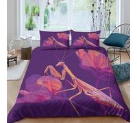 kaiyun Mante Religieuse Devant des Fleurs Violettes Housse De Couette Microfibre - Parure De Lit 3D Imprimé, Chambre À Coucher Décoration Comfort Housse Couette Et Taies d'oreiller King(220x240cm)
