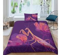 kaiyun Mante Religieuse Devant des Fleurs Violettes Housse De Couette Microfibre - Parure De Lit 3D Imprimé, Chambre À Coucher Décoration Comfort Housse Couette Et Taies d'oreiller Single(135x200cm)