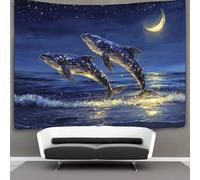kaiyun Moon Sky Tapisserie Murale À Suspendre Baleines Swimming in The Sea of Stars Pour Chambre À Plage Couverture Salon Dortoir 100cmx150cm