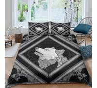 kaiyun Motif Loup Noir et Blanc Taies d'oreiller Et Housses De Couette Impression Numérique 3D Literie 3 Pièces Adaptée Aux Adultes Et Enfant Double（200x200cm）