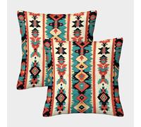 kaiyun Motifs aztèques Taie d'oreiller Red Orange Imprimé Maison Salon Chambre Housses De Coussin 40x40cm Paquet De 2