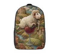 kaiyun Mouton sautant dans une coupe de raisin Sac À Dos D'écolier,imprimé En 3D,Peinture médiévaleCartables Scolaires Enfants,Grande Capacité,pour Voyage,léger 17inch