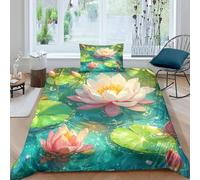 kaiyun Nénuphars Simples Set Housse De Couette Literie Housse en Microfibre De Couette avec Taies d'oreiller, Enfants Housse Couette Aquatic Plantes Impression 3D Single（135x200cm）