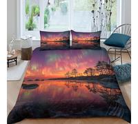 kaiyun Nord Lumières Over Frozen Lake 3 Pcs Couverture De Couette Doux Literie Set en Microfibre 3D Imprimé avec Taies d'oreiller pour Filles Garçon Double（200x200cm）