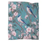 kaiyun Oiseaux au Plumage Bleu et Blanc, Fleurs Rose pâle Couverture Imprimée Chaude Et Douce pour Camping en Plein Air Couvre-lit Quatre Saisons pour Chambre À Coucher 50x60inch(127x152cm)