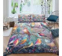 kaiyun Oiseaux Magiques perchés sur Les Branches d'arbres Set Housse De Couette Literie Housse en Microfibre De Couette avec Taies d'oreiller, Impression 3D Double（200x200cm）
