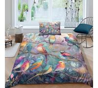 kaiyun Oiseaux Magiques perchés sur Les Branches d'arbres Taies d'oreiller Et Housses De Couette Impression Numérique 3D Literie 3 Pièces Adaptée Aux Adultes Et Enfant Single（135x200cm）