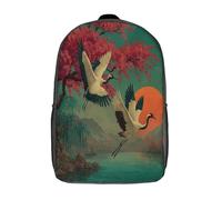 kaiyun Oiseaux survolant le lac Décontractée Sac À Dos Enfants Cartables Fleurs de cerisier roses et saules verts Fille Garçons Sac D'école Pour Scolaire Ou Voyage 17inch