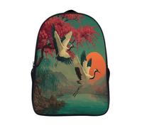 kaiyun Oiseaux survolant le lac Sacs À Dos,Fleurs de cerisier roses et saules verts Cartable Avec Boucle De Réglage Pour Garçons Et Filles,16 inch Léger Décontracté Sac De Voyage