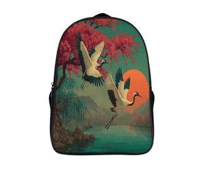 kaiyun Oiseaux survolant le lac Sacs À Dos,Fleurs de cerisier roses et saules verts Cartable Avec Boucle De Réglage Pour Garçons Et Filles,16 inch Léger Décontracté Sac De Voyage