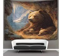 kaiyun Ourse se reposant dans une grotte avec ses deux oursons Tapisserie Murale À Suspendre, Pour Décoration De Chambre À Coucher,fête D'anniversaire Ou Toile De Fond De Jardin 70cmx100cm