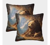 kaiyun Ourse se reposant dans Une Grotte avec Ses Deux oursonsTaies d'oreiller 40x40cm Paquet De 2, Décoratives pour Salon,Chambre À Coucher,canapé Housses De Coussin