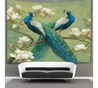 kaiyun Paon perché sur des branches de magnolia blanc Tapisserie Chambre Esthétique - Murale Indépendante Décoration De Salle Couvre-lit Tenture Murale, Art Mural 130cmx150cm