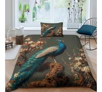 kaiyun Paon perché sur Un abricotier centenaire Parure De Lit Housse 3D Imprimé Microfibre 3 Pièces, Housse Couette avec Taies d'oreiller Filles Garçon Single（135x200cm）