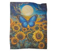 kaiyun Papillon Bleu Couverture Imprimée en 3D SoleilFleur Soleilset Édredon en Peluche Douce pour Lits Et Canapés De Vacances,50x60inch(127x152cm)