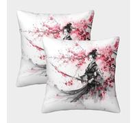 kaiyun Paquet De 2 40x40cm Housse De Coussin Guerrier samouraï Motif Décorative Style Peinture à l'Encre Japonaise Canapé Taie d'oreiller Carrée Adaptée pour Lit Voiture Maison