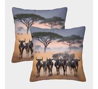 kaiyun Paquet De 2 40x40cm Housse De Coussin La Migration des gnous : Un Spectacle Grandiose Motif Décorative Canapé Taie d'oreiller Carrée Adaptée pour Lit Voiture Maison