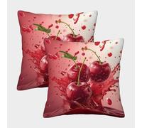 kaiyun Paquet De 2 Housse De Coussin 40x40cm,taie d'oreiller Décorative Cerise,Cerise Juice Splash,adaptée Au Canapé,au Salon,à La Chambre À Coucher,à L'extérieur