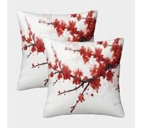 kaiyun Paquet De 2 Housse De Coussin 40x40cm,taie d'oreiller Décorative Fleurs Rouges,Peinture à l'encre d'Asie Orientale,adaptée Au Canapé,au Salon,à La Chambre À Coucher,à L'extérieur