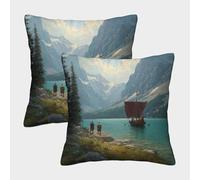 kaiyun Paquet De 2 Housse De Coussin 45x45cm,taie d'oreiller Décorative Vikings,Canyon,adaptée Au Canapé,au Salon,à La Chambre À Coucher,à L'extérieur