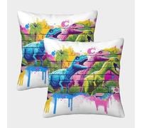kaiyun Paquet De 2 Housse De Coussin 50x50cm,taie d'oreiller Décorative 3D Dinosaure Breaking Through The Wall,adaptée Au Canapé,au Salon,à La Chambre À Coucher,à L'extérieur