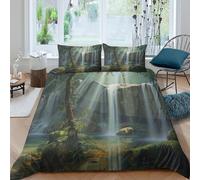 kaiyun Parure De Lit Cascade dans Une forêt Zen, Housse De Couette en Microfibre Imprimée en 3D, Literie avec Taies d'oreiller pour Enfants Adolescents Double（200x200cm）