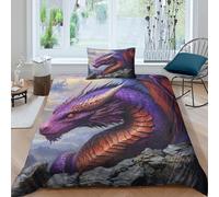 kaiyun Parure De Lit Dragon Rouge Violet Motif Single（135x200cm） Housse De Couette avec Taies d'oreiller 3D Animal Imprimé Literie en Microfibre,pour Adultes Enfants