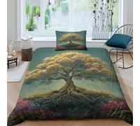 kaiyun Parure De Lit Housse De Couette Motif l'arbre Aswata dans la mythologie 3D, Imprimé 3 Pièces, Literie en Microfibre pour Enfants Single（135x200cm）