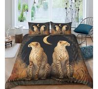 kaiyun Parure De Lit Housse De Couette Motif Leopards Sitting Back to Back with The Crescent Moon in The Middle 3D, Imprimé 3 Pièces, Literie en Microfibre pour Enfants Double（200x200cm）