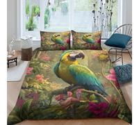 kaiyun Parure De Lit Housse De Couette Motif Perroquet dans Une forêt Tropicale 3D, Imprimé 3 Pièces, Literie en Microfibre pour Enfants King（220x240cm）